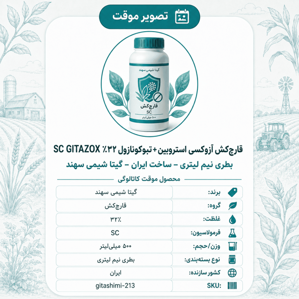 قارچ‌کش آزوکسی استروبین + تبوکونازول ۳۲٪ SC GITAZOX – ایرانی – گیتا شیمی، بطری نیم لیتر