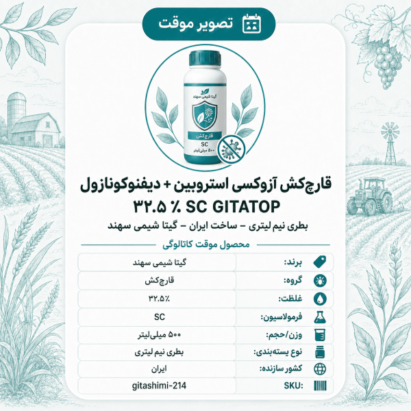 قارچ‌کش آزوکسی استروبین + دیفنوکونازول ۳۲.۵٪ SC GITATOP – ایرانی – گیتا شیمی، بطری نیم لیتر