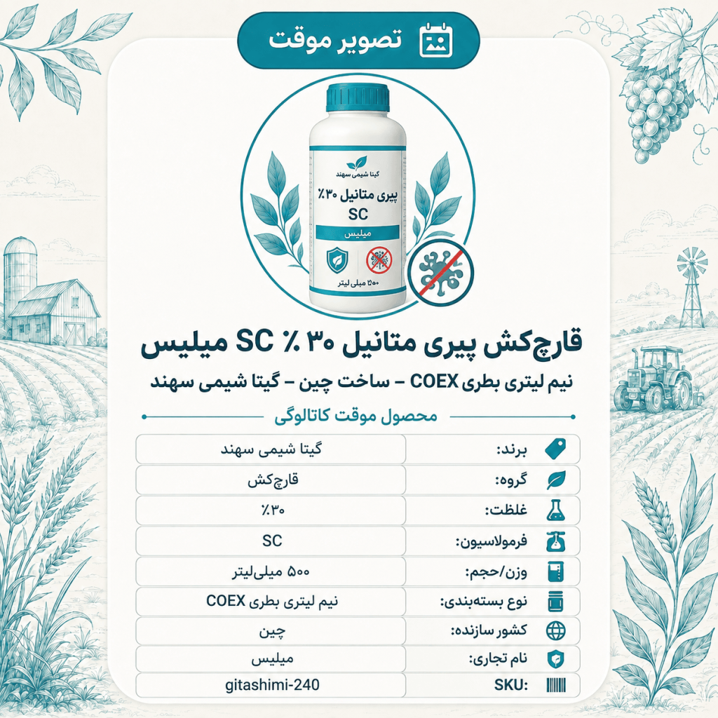قارچ‌کش پیری متانیل ۳۰٪ SC میلیس – چینی – گیتا شیمی، نیم لیتر بطری COEX